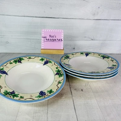 Conjunto de 4 tigelas de sopa de macarrão Pfaltzgraff MERLOT perenes videira azul aro grande - Imagem 1 de 4