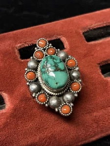 Vintage Navajo Sterlingsilber Türkis Koralle Ring Größe 8,75 - Bild 1 von 7