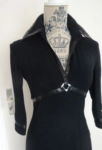 Karen Millen Elegantes Kleid Schwarz Gr 36 S Knie Länge 3/4 Ärmel mit Lederband - Bild 1 von 19