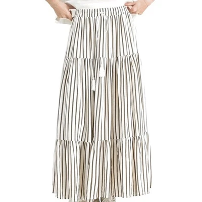 Maxi Falda a Rayas MIOU MUSE Mezcla de Lino Talla Mediana Foto 1 de 4