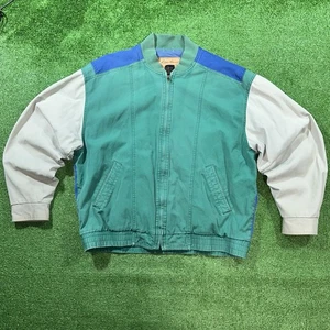 Vintage Eddie Bauer Bomberjacke Herren XL 90s Colorblock grün blau weiß Reißverschluss - Bild 1 von 4