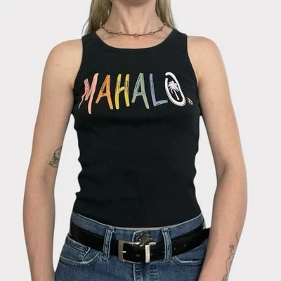 Volcom Black Mahalo Rainbow Palm Tree Graphic Tank Top  - Image 1 of 4