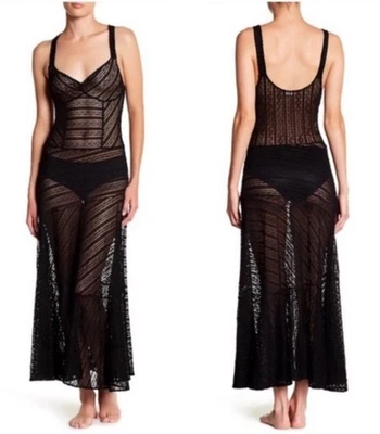 Free People Gothic Love Story Sheer Lace Maxi Slip Dress SZ S Plunge Sleeveless - Image 1 of 4