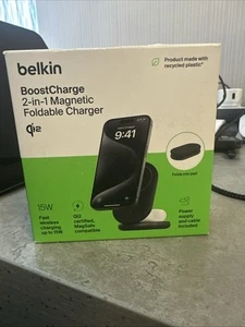 Belkin Boostcharge 2-in-1 Magnetic Foldable Wireless Charger- Qi2 15w- Black NEW - Picture 1 of 4