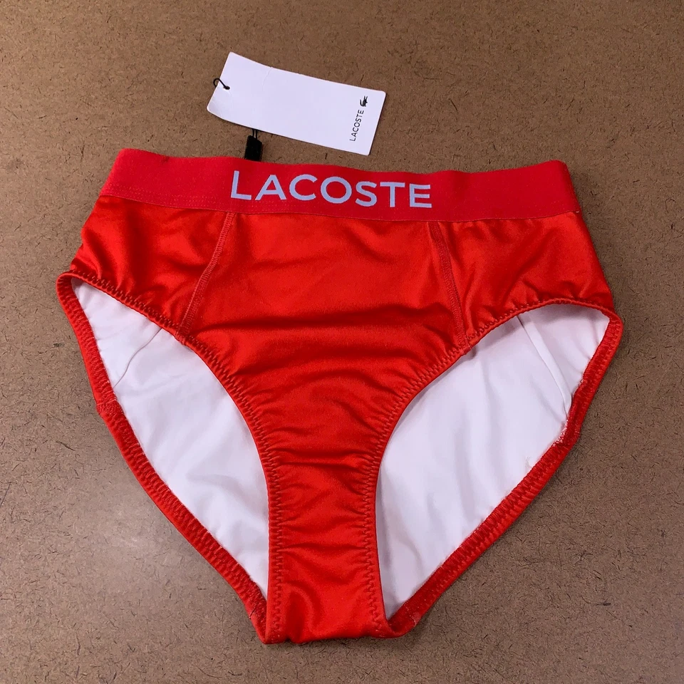 Lacoste 女式 36 码美国 4 码红色超大标志比基尼游泳底全新带标签 — 第 1/4 张图片