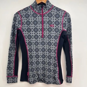 Kari Traa Damen L 100% Wolle 1/4 Zip Base Layer Top Nordic Fair Isle Thermo - Bild 1 von 7