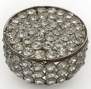Vintage Hollywood Glam Silber Blase Kristall verdrahtet Perlen aufklappbar verspiegelt Schmuckschatulle - Bild 1 von 10