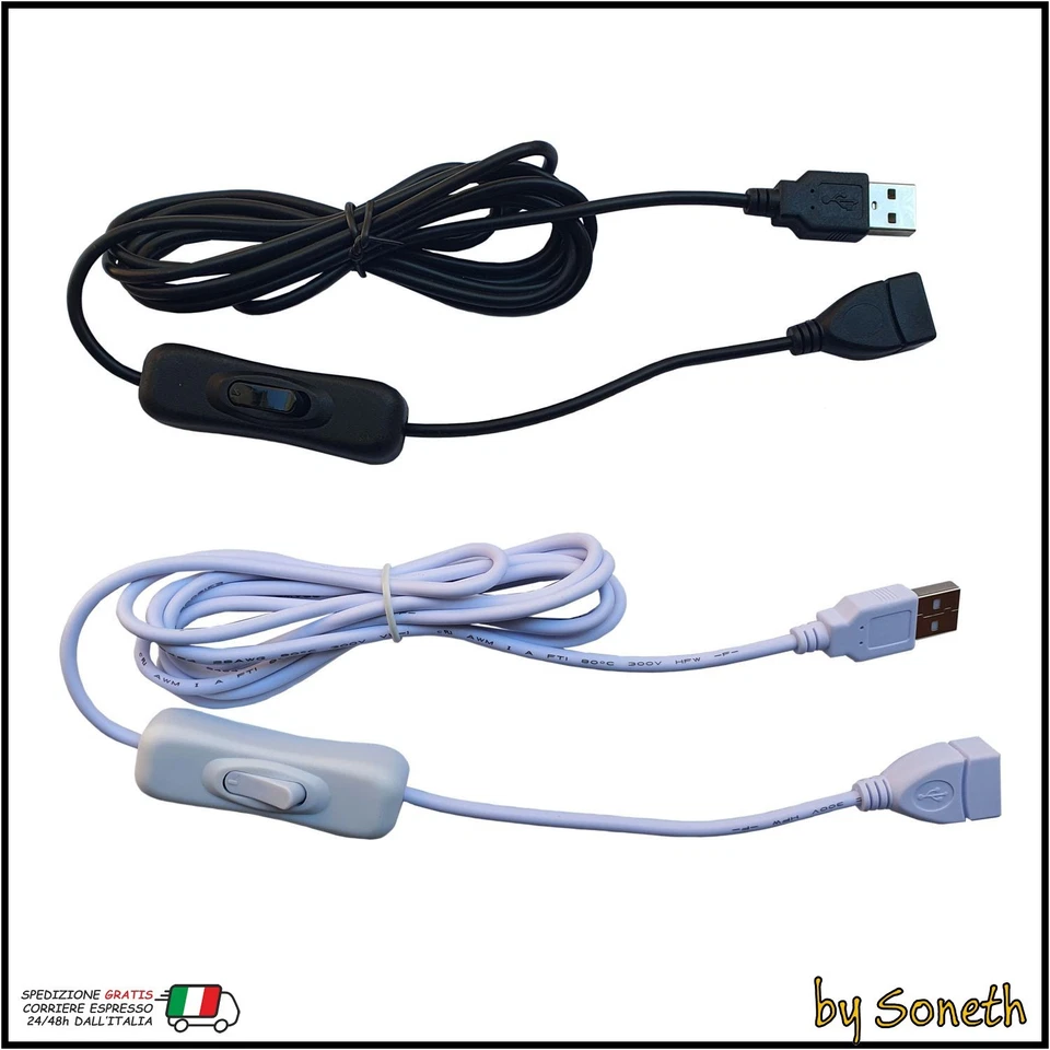 CAVO FILO PROLUNGA ALIMENTAZIONE USB MASCHIO FEMMINA CON INTERRUTTORE ON/OFF - Immagine 1 di 1