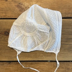 Antike Baby Mütze Mütze Baumwolle Spitze - Bild 1 von 6