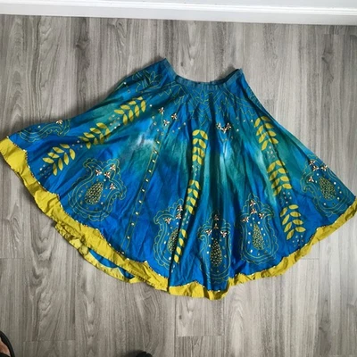 Falda de lapislázuli para mujer azul mendio floral círculo línea A longitud del té colorida hippie Foto 1 de 4