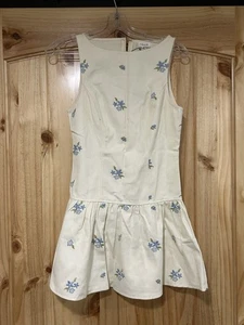 Le Lis Sin Mangas Lino Beige Con Flores Bordadas Azules Extra Pequeño Nuevo Con Etiquetas - Imagen 1 de 6