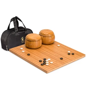 Bamboo 0.8" Etched Go Set w/ 9.2mm Double Convex Yunzi Stones & Bamboo Bowls - Picture 1 of 10