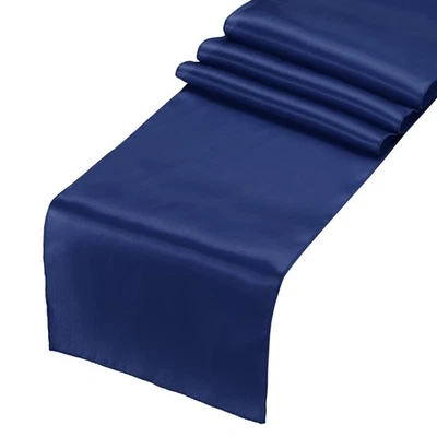 12 Pcs Dark Blue Satin Table Runner 12" x 108" Romantic Silk Table Runner - Image 1 of 4
