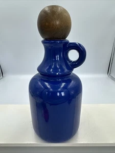 Vintage Kanne Flasche Vase Porzellan bemalt massiv Hochglanz blau Korken Stopfen Japan - Bild 1 von 11