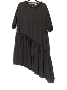 Leoni Dress Size M Black Elbow Length Sleeve Assymetrical Hem Ruffle - Bild 1 von 10