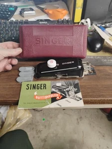 Vtg Singer Sewing Machine Buttonholer Template Burgandy Plastic Case Manual - Picture 1 of 24