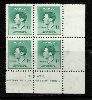 SELLOS DE CORONACIÓN 1937. PAPUA SG44. BLOQUE MARGINAL DE CUATRO (SIN)MONTADOS COMO NUEVOS. Foto 1 de 2