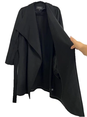 Harve Benard Wrap Trench Coat Black Women L Wool Blend Belted Jacket Pockets NEW - Image 1 of 4