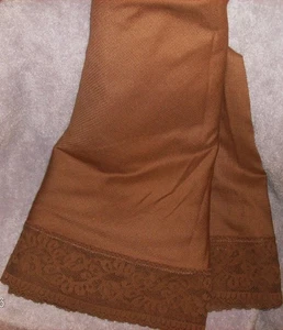 BROWN 100" ROUND TABLECLOTH NO IRON FABRIC WASH & DRY LACE WASHED ONCE - Picture 1 of 10