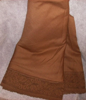 BROWN 100" ROUND TABLECLOTH NO IRON FABRIC WASH & DRY LACE WASHED ONCE - Image 1 of 4