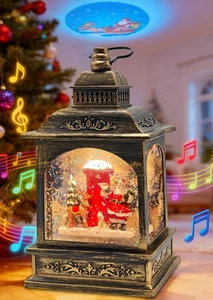 Christmas Lantern Snow Globes Lighted Water Glittering,with Santa Claus Proje... - Picture 1 of 7