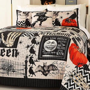 Halloween Tagesdecke, schwarz Quilt Set Queen Size, Kürbis Geist Festival Themenbett - Bild 1 von 12
