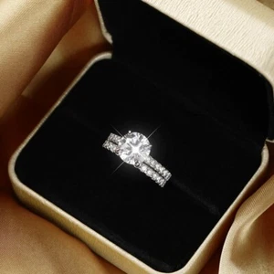 D VVS1 Moissanite Women Engagement Ring Set Wedding Band 925 Sterling Silver GRA - Picture 1 of 19