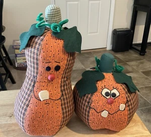 Handcrafted “Folk Art” Fabric Plush Goofy Pumpkin & Squash Very Cute 14” Tall - Picture 1 of 1