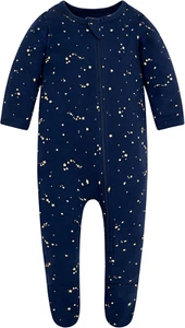 Organic Cotton Baby Pajamas, Boys Girls Zip Front Sleep 'N Play Pjs, Footed Slee - Picture 1 of 4