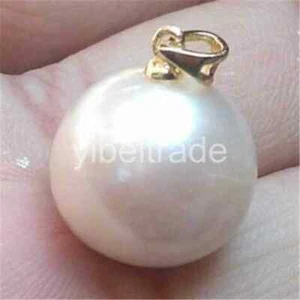 HOT HUGE NATURAL 15mm south sea WHITE stud pearl pendant 14k Gold - Picture 1 of 1
