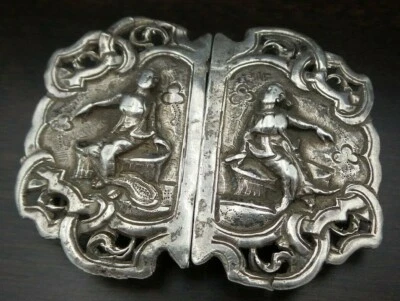 Impressionante fivela de cinto de prata maciça oriental/asiática oriental antiga do século XIX - Imagem 1 de 4