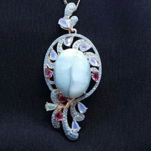 Natürlicher 22,50ctw Larimar & mehrfarbiger Saphir 925 Sterling Silber - Bild 1 von 4