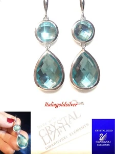 Orecchini Donna Pendenti Celesti SWAROVSKI ORIGINALI Cristalli Argento sposa new - Foto 1 di 8