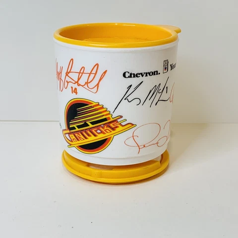 VTG Vancouver Canucks Chevron Gas Promo Plastic Coffee Cup Travel Mug Unused NHL Cover