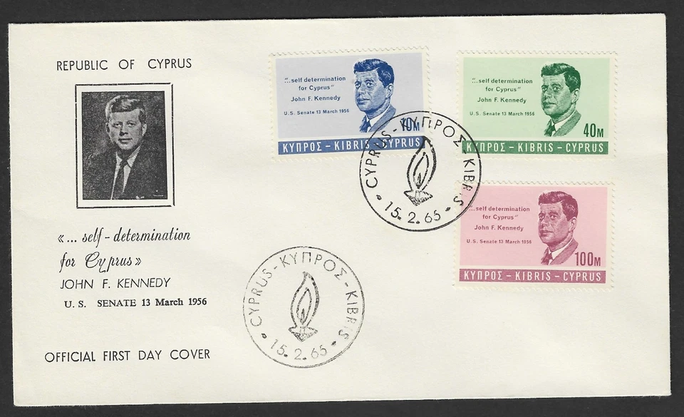 CHIPRE 1965 PRESIDENTE DE ESTADOS UNIDOS JOHN F. KENNEDY SET OFICIAL FDC Foto 1 de 1