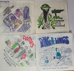 Vintage 1970er Tissue Cocktail Getränk Servietten Neuheit lustig - 5" gefaltet Menge (4) - Bild 1 von 6