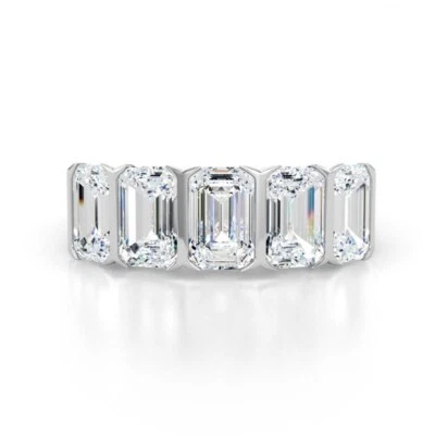 Juego de bisel de 2,70 quilates Moissanita corte esmeralda 6x4 mm anillo de 5 piedras con chapado en rodio Foto 1 de 4