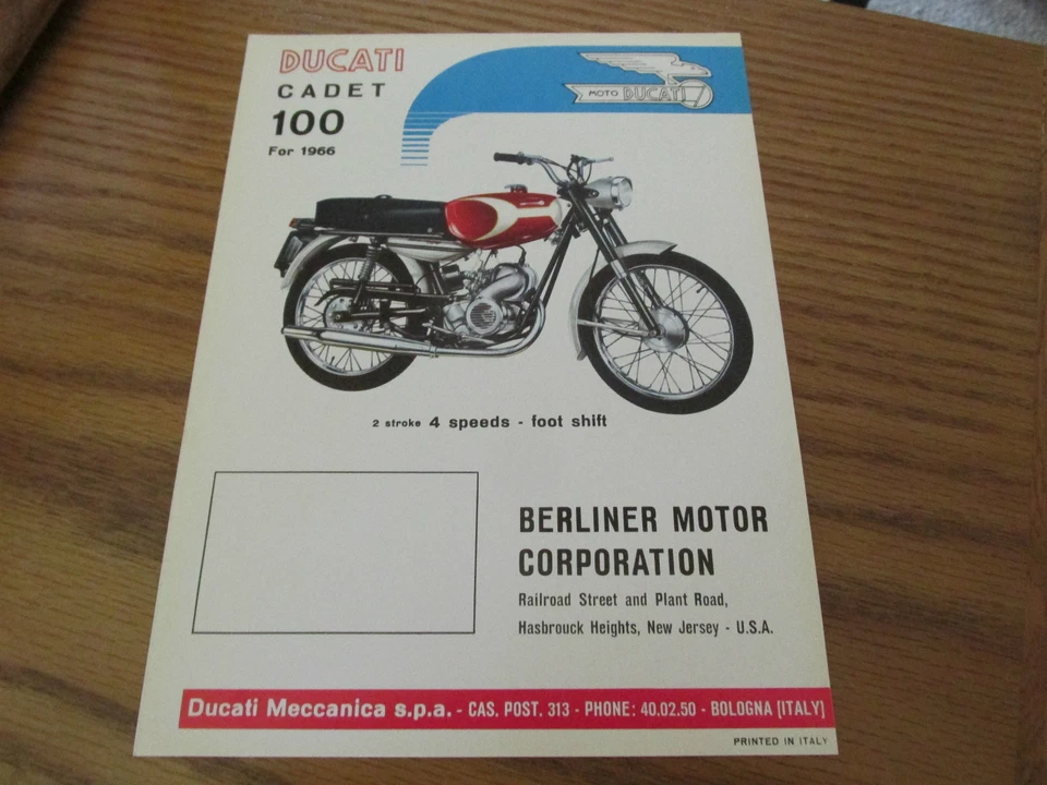 DUCATI CADET 100cc 1966 4 velocidades folleto especificaciones folleto Foto 1 de 2