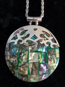 HAWAIIAN STERLING SILVER ABALONE MOP PAUA SHELL NECKLACE ITALIAN ROPE 20" CHAIN! - Picture 1 of 6