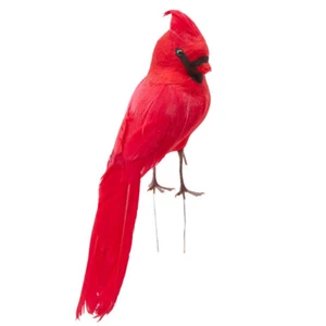 Set of 4 Artificial Standing Feathered 8" Cardinal Birds with Attached Wires - Picture 1 of 4