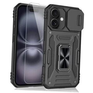 for iPhone 16 Case, Shockproof Phone Case & Sliding Camera Cover & Ring Black - Picture 1 of 8