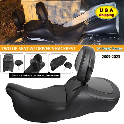 Black Two Up Seat w/ Driver Backrest For Harley Street Road Glide Ultra Classic Foto 1 de 4