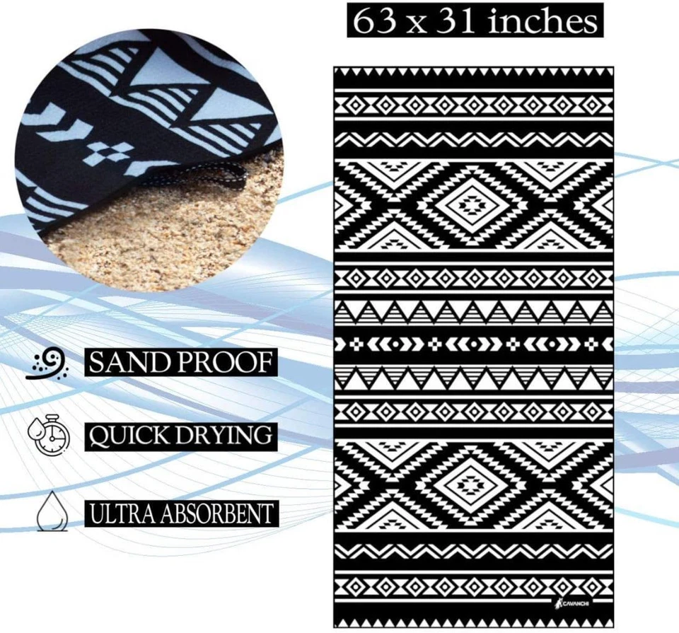 Cavanchi Microfiber Beach Towel Sand Proof Quick Dry Compact Black FAST SHIP D28 - Image 1 of 1