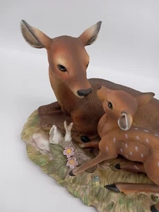 1979 Vintage Meisterwerk Porzellan Reh und Rehkitz Figur Mutter Baby signiert - Bild 1 von 14