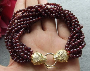 9 Strds natural Garnet round Bracelet-cz clasp - Picture 1 of 4