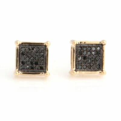 Aretes cuadrados de diamantes reales negros de 1/10 quilate enchapados en oro amarillo de 14 quilates en plata Foto 1 de 4