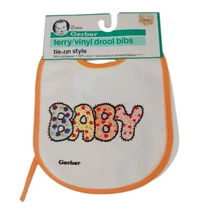 2 Vintage Gerber Baby Drool Bibs New NOS Terry/vinyl Tie On Style Made In USA - Picture 1 of 3