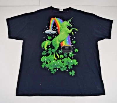 Camiseta Vintage Verde Unicornio Arco Iris Tréboles Dorado Talla XL 90s Negro Fruta Telar Foto 1 de 4