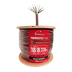 250 pies - 18 AWG Termostato Alarma Seguridad HVAC Cable Marrón 18/8 CL2 Sólido Cable CCA - Imagen 1 de 3