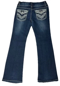 Girls Youth Embroidered Rhinestone Flare Blue Jeans Size 7 Groovy Stylish - Picture 1 of 13